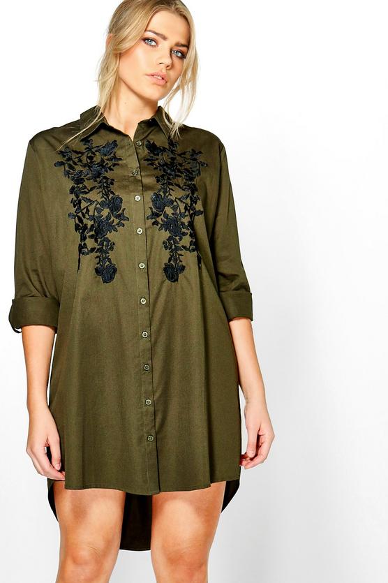 Plus Abigail Embroidered Front Shirt Dress